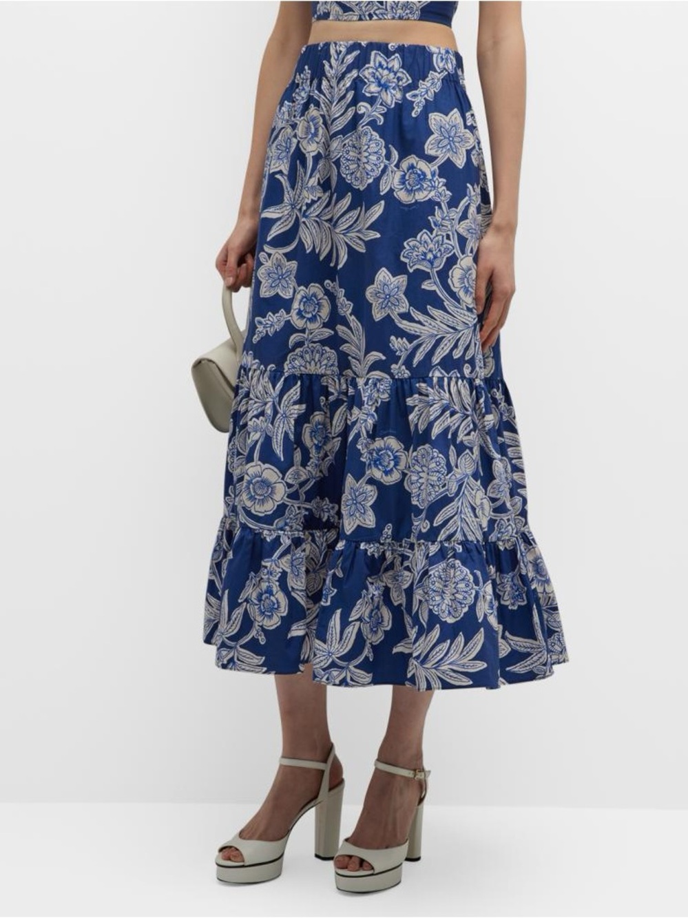 Cara Cara Chase Double-Tiered Skirt Floral Designer Resort wear Vacation S